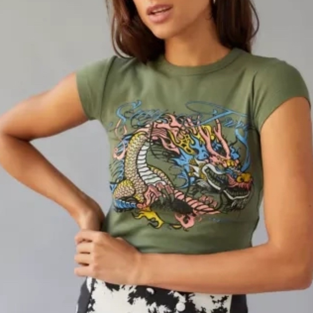 "Stay True Dragon Baby" Ed Hardy Cropped Graphic Tee